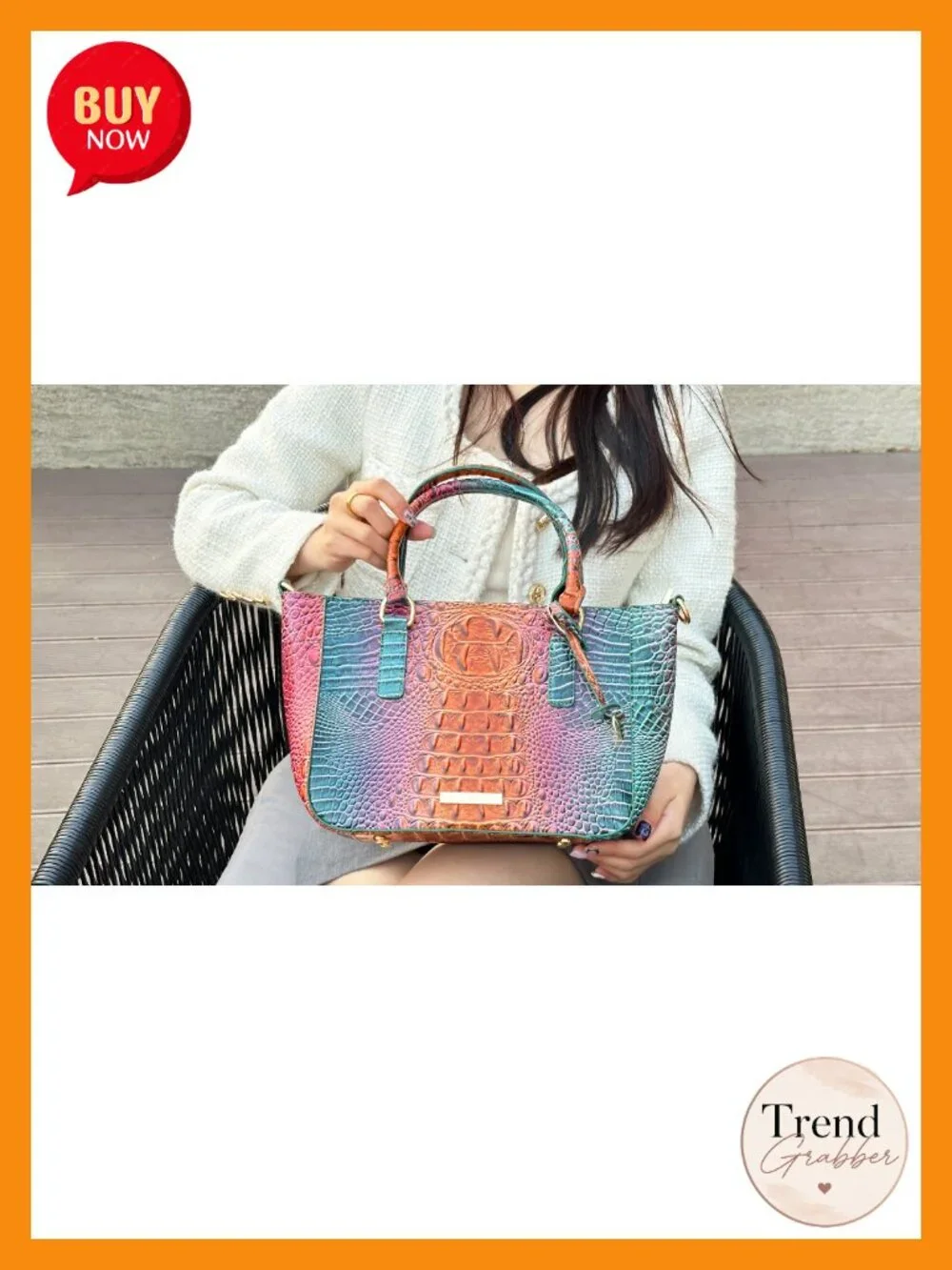 Faux Leather Crocodile Embossed Zip Satchel Tote Crossbody Bag
